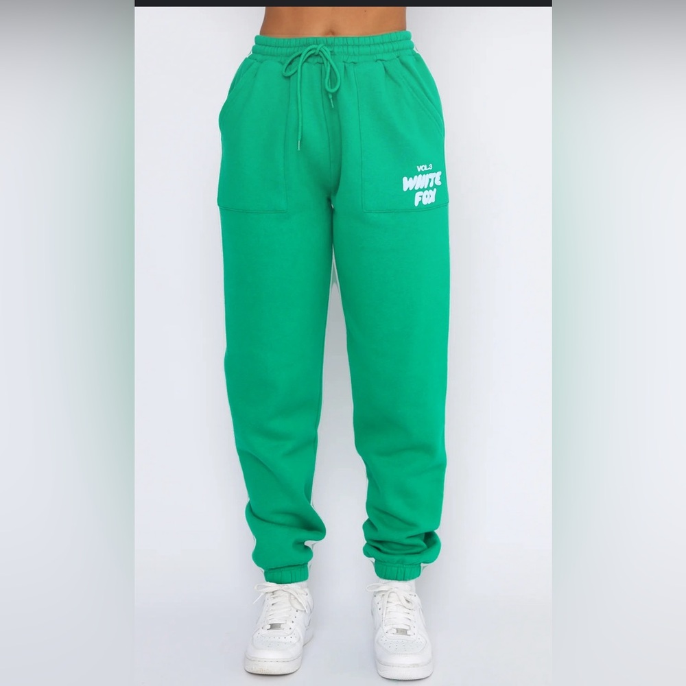 white fox green sweatpants